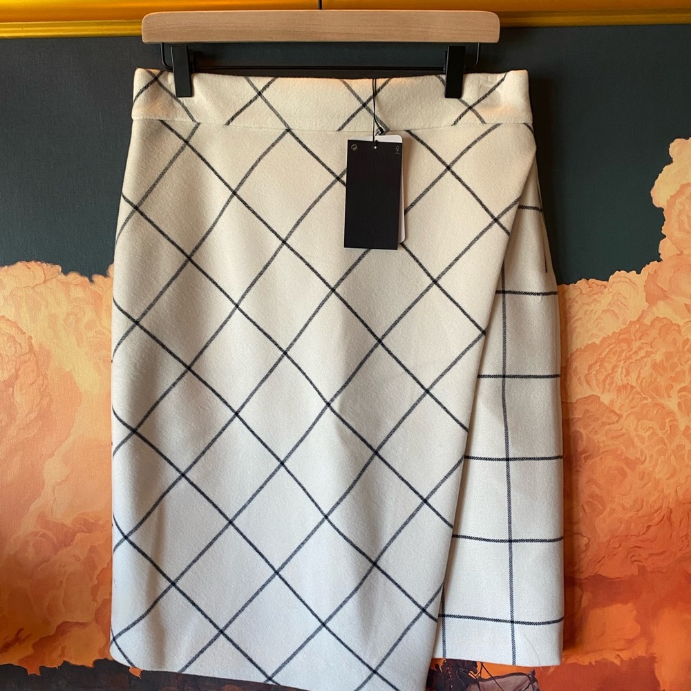 Zara Cream and Black Grid Pencil Skirt